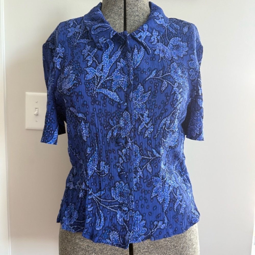 Vintage Miss Dorby Petite Blue Floral Blouse - Size 10P